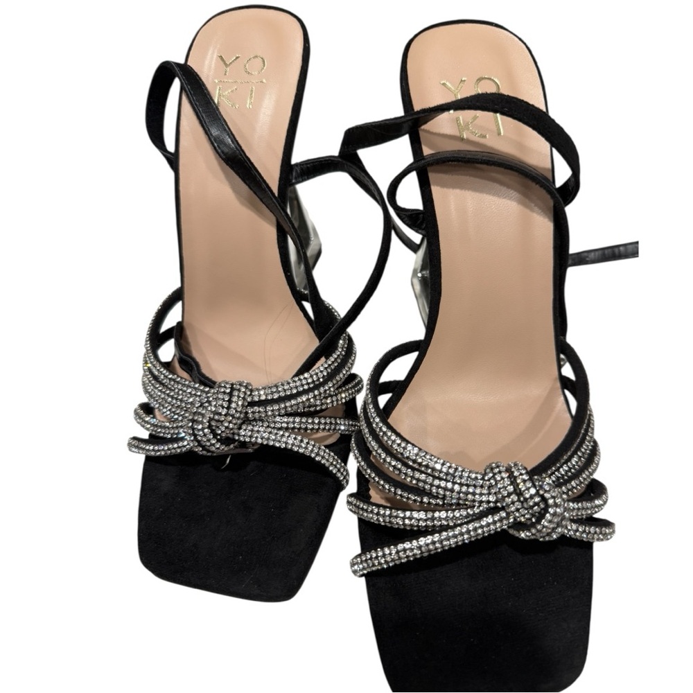 Yoki Black and Silver Strappy Heels